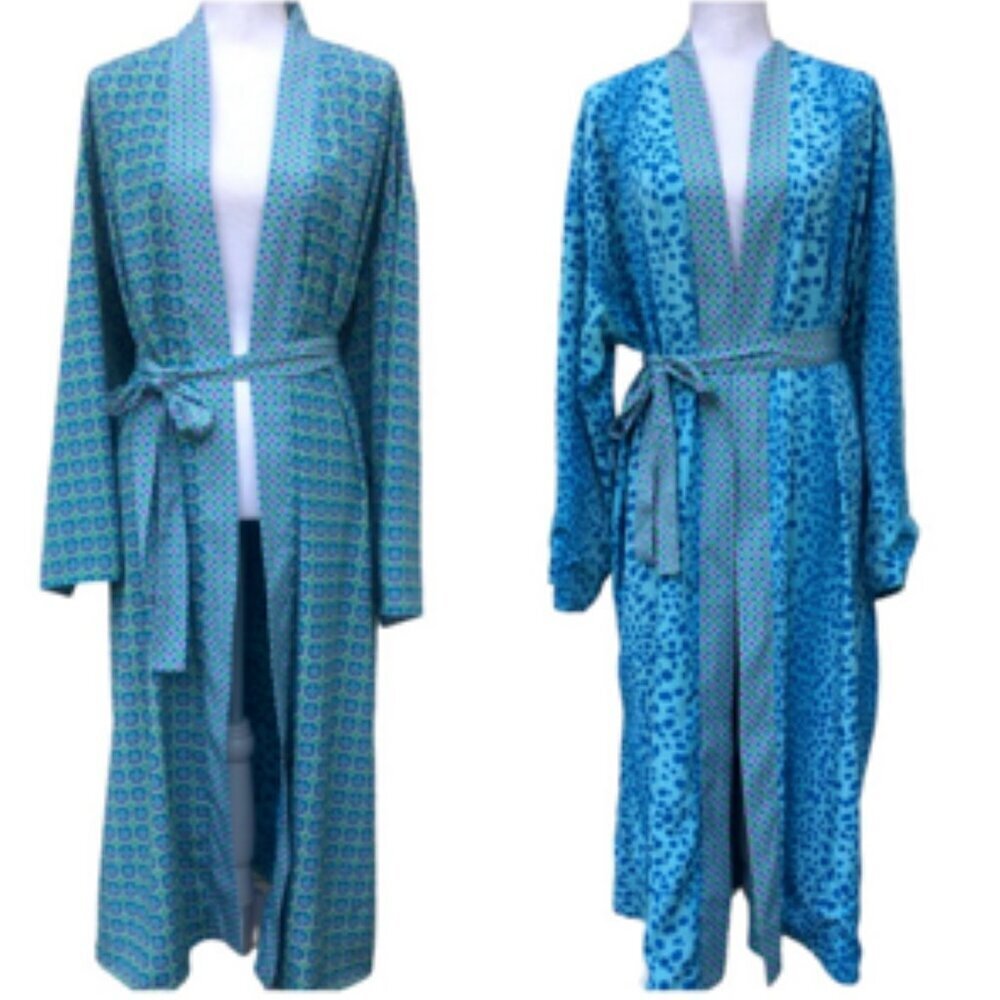 Victoria's Secret Y2k Paisley Reversible Long Robe Ombre Leopard Medium - Picture 1 of 12